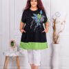 Tunica maxi lunga cu imprimeu floral si perle-verde cod 1661