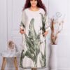 Rochie maxi din satin cu imprimeu frunze-kaki cod 38865