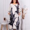 Rochie maxi din satin cu imprimeu frunze-negru cod 38865-2