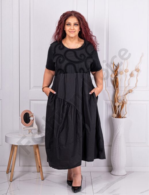 Rochie maxi in clos cu motive din ajur-negru cod 11082