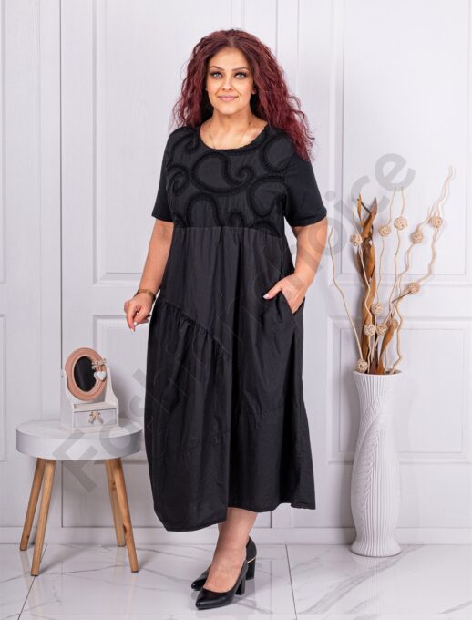 Rochie maxi in clos cu motive din ajur-negru cod 11082