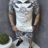 Compleu barbati pentru vara Black Angel cu imprimeu aripi de inger-alb cod 2523-1