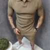 Compleu barbati pentru vara cu guler si elastan-maro cod 2003-2