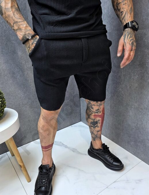 Compleu barbati pentru vara cu guler si elastan-negru cod 1445
