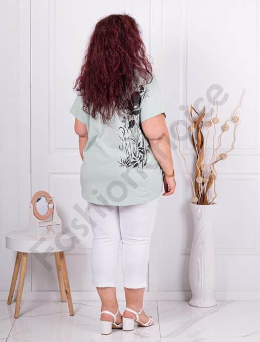 Tunica maxi cu imprimeu floral si decoratie cu pietricele si margele-menta cod 8561-1