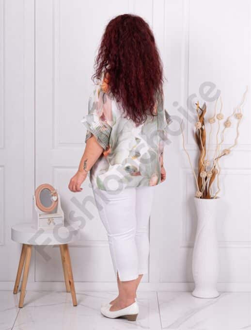Bluza maxi din sifon cu imprimeu floral si maneca clopot-alb cod 50245-1