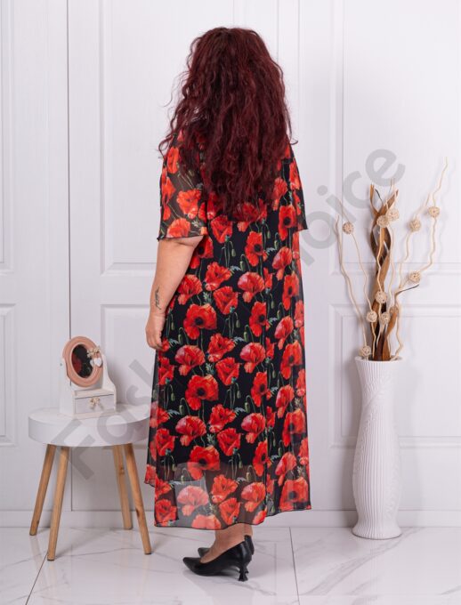 Rochie maxi eleganta din sifon cu imprimeu maci cod 1445-2