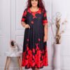 Rochie maxi in clos cu bordura frunze-rosu cod 824-8