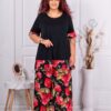 Set maxi elegant cu imprimeu flori rosii cod 10010-4