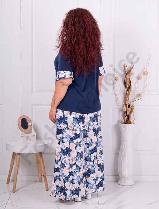 Set maxi elegant cu imprimeu floral-albastru inchis cod 10010-5