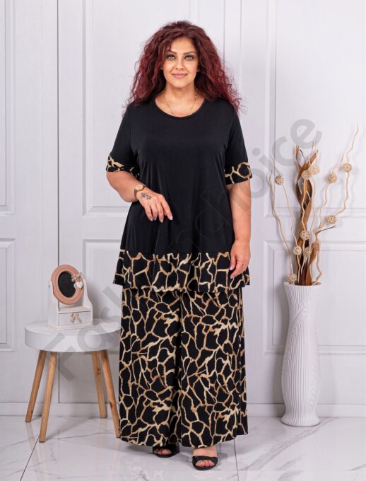 Set maxi elegant cu imprimeu figuri abstracte-negru/moca cod 10010-8