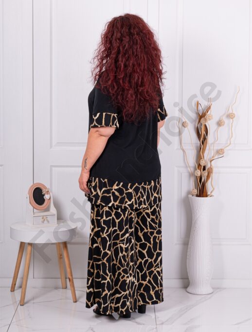 Set maxi elegant cu imprimeu figuri abstracte-negru/moca cod 10010-8