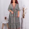 Rochie maxi din matase cu decolteu in forma V in stil Boho-coral cod G28-1