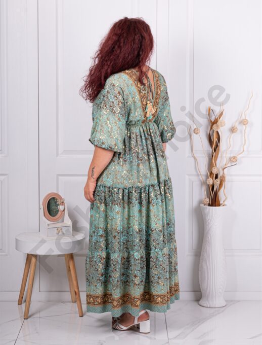 Rochie maxi din matase cu decolteu in forma V in stil Boho-menta cod G28