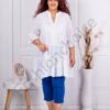 Tunica maxi cu volane si broderie englezeasca cu accent din dantela-alb cod 1293-4