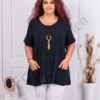 Tunica maxi din in si bumbac cu decoratie-negru cod 7753