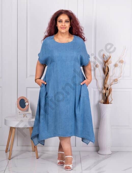 Rochie maxi asimetrica din denim-albastru inchis cod 51015