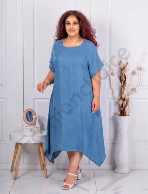 Rochie maxi asimetrica din denim-albastru inchis cod 51015