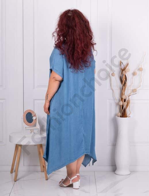 Rochie maxi asimetrica din denim-albastru inchis cod 51015