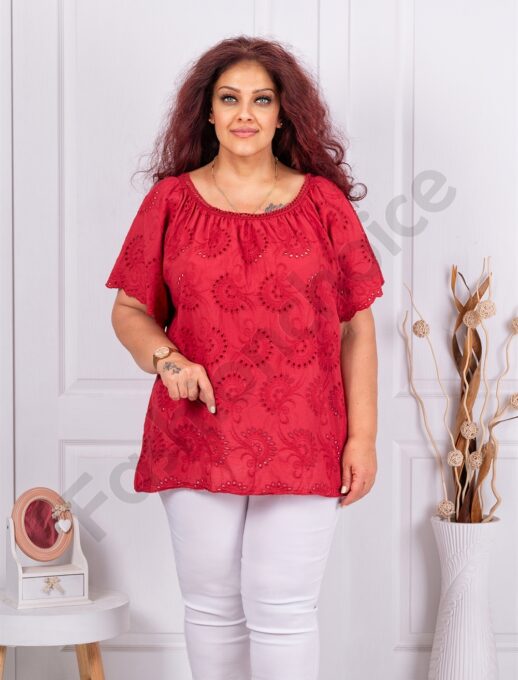 Bluza maxi pentru vara cu broderie englezeasca-bordo cod 1277-7