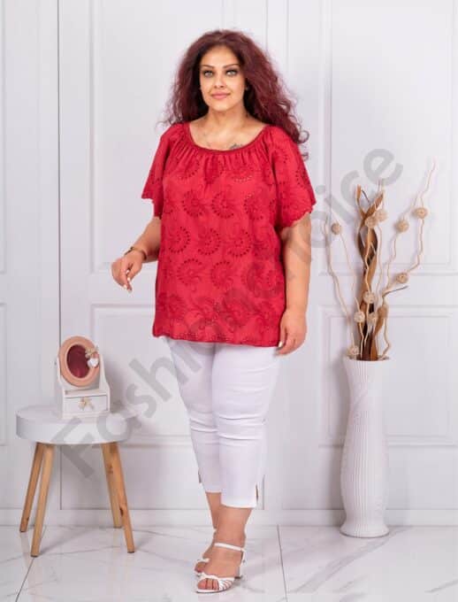 Bluza maxi pentru vara cu broderie englezeasca-bordo cod 1277-7