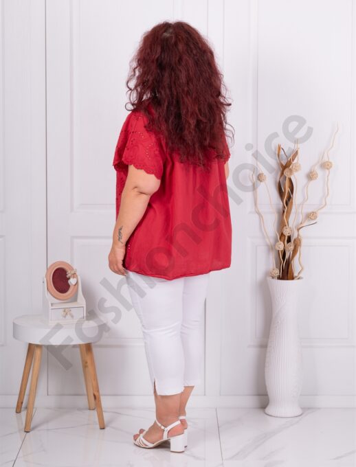 Bluza maxi pentru vara cu broderie englezeasca-bordo cod 1277-7