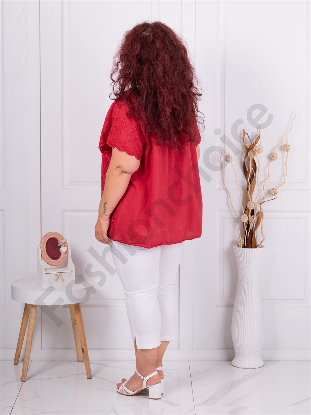 Bluza maxi pentru vara cu broderie englezeasca-bordo cod 1277-7