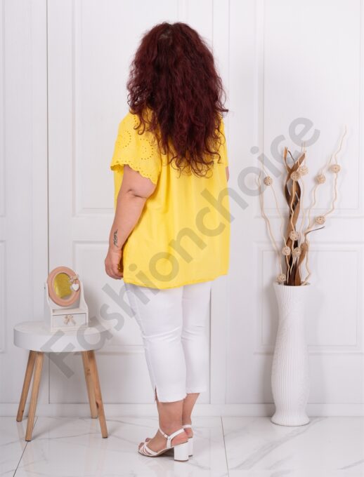 Bluza maxi pentru vara cu broderie englezeasca-galben cod 1277-5