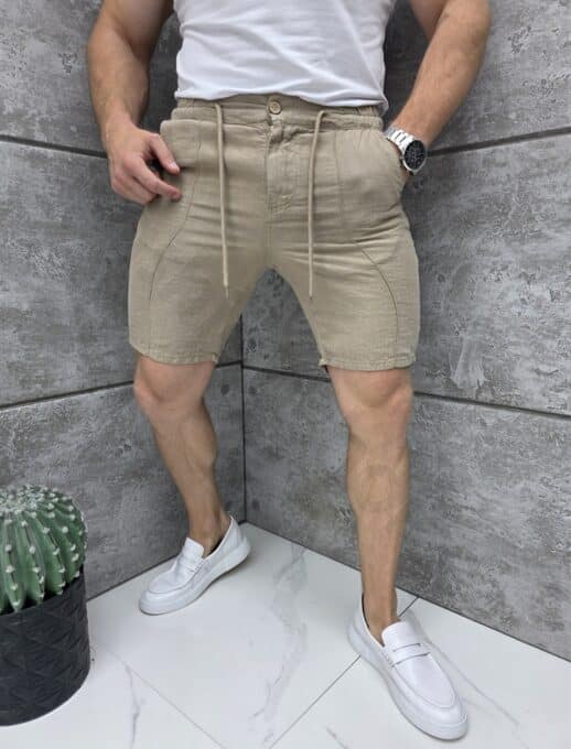 Pantalon scurt elegant pentru barbati din 100% In-bej cod 1499-1