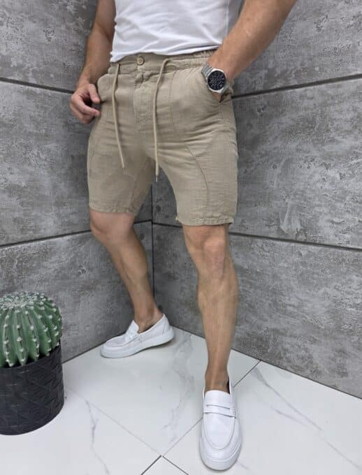 Pantalon scurt elegant pentru barbati din 100% In-bej cod 1499-1