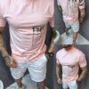 Tricou barbati cu inscris cauciucat si broderie pe spate-roz cod 1612-2