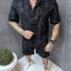 Compleu barbati Oversize pentru vara din in cu imprimeu in degrade-negru cod 522
