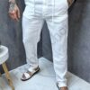 Pantalon elegant pentru barbati din 100% In-alb cod 1390-2