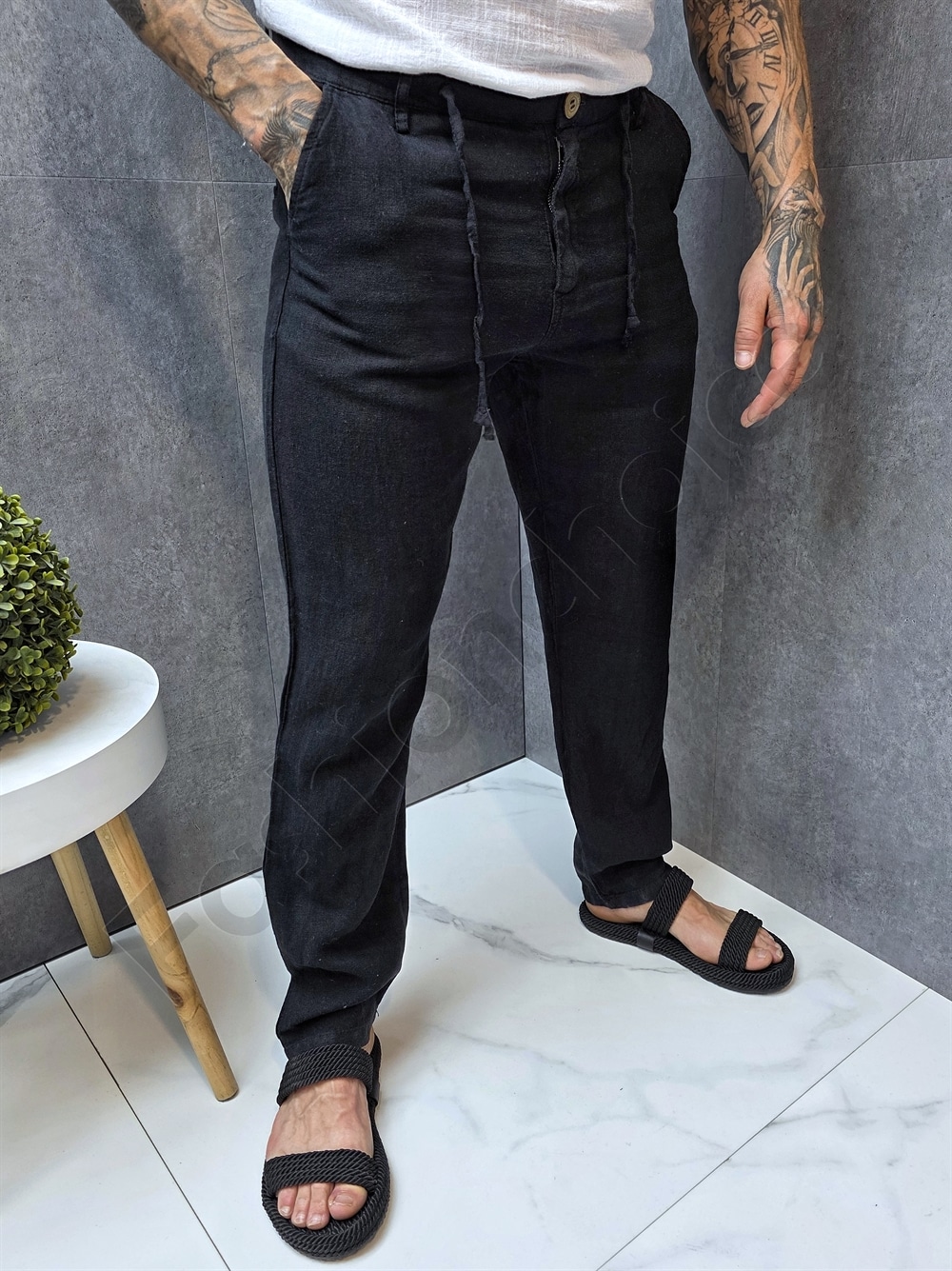 Pantalon elegant pentru barbati din 100% In-negru cod 1390