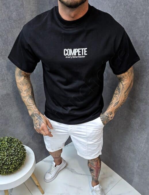 Tricou barbati cu broderie si inscris pe spate DENIM STUDIOS-negru cod 9139
