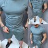 Compleu barbati pentru vara cu broderie pe decolteu Confident-kaki cod 637-2