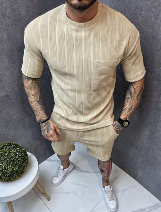 Compleu barbati Oversize pentru vara cu buzunar-bej cod 1445-2