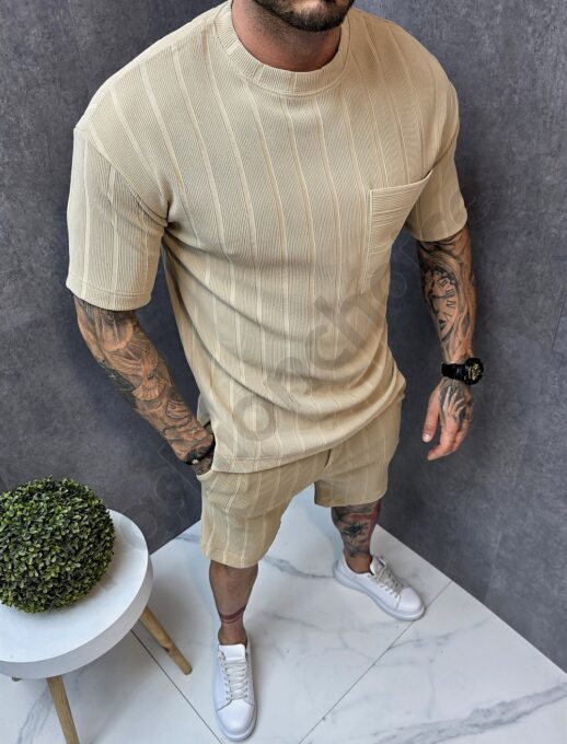 Compleu barbati Oversize pentru vara cu buzunar-bej cod 1445-2