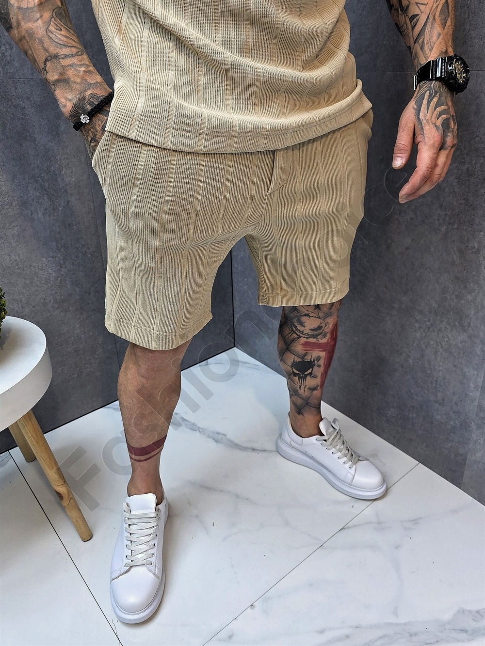 Compleu barbati Oversize pentru vara cu buzunar-bej cod 1445-2