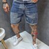 Blugi scurti pentru barbati in doua culori cu design modern-albastru deschis cod 5042