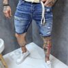 Blugi scurti pentru barbati cu patch-uri si efect rupt-albastru cod 4027-1