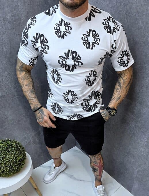 Tricou barbati cu inscriptii contrastante Dream-alb cod 3026-1