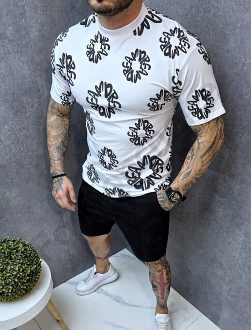 Tricou barbati cu inscriptii contrastante Dream-alb cod 3026-1
