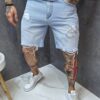 Blugi scurti Baggy pentru barbati cu efect zgariat-albastru deschis cod 80678