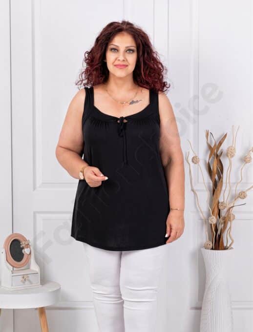 Top maxi pentru vara cu snur la decolteu-negru cod 2044