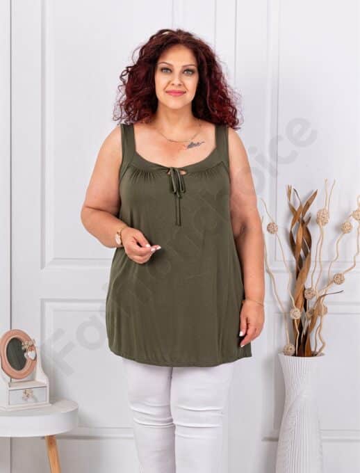 Top maxi pentru vara cu snur la decolteu-kaki cod 2044-9
