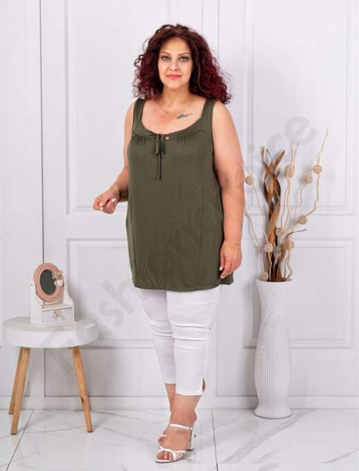 Top maxi pentru vara cu snur la decolteu-kaki cod 2044-9