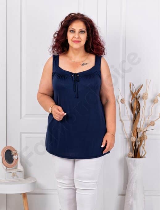 Top maxi pentru vara cu snur la decolteu-albastru inchis cod 2044-14
