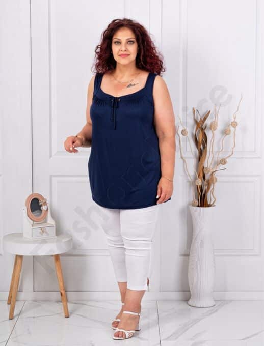 Top maxi pentru vara cu snur la decolteu-albastru inchis cod 2044-14