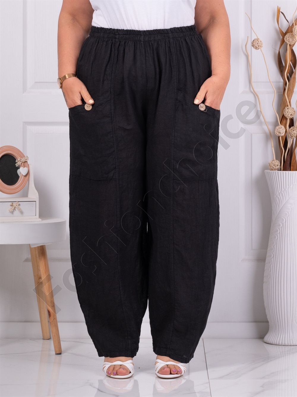 Pantalon maxi pentru vara din 100% In-negru cod 6503